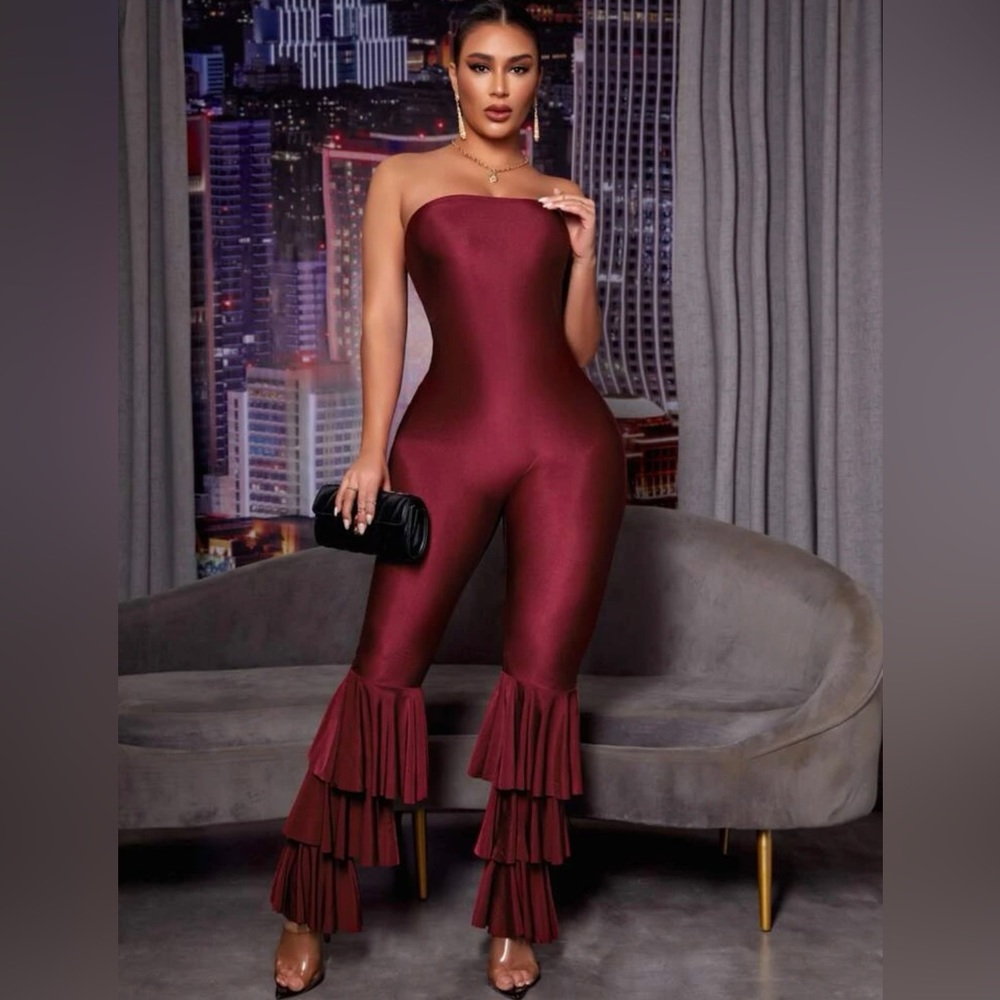 Off the shoulder ruffle jumpsuit